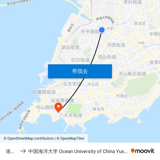 洛阳路 to 中国海洋大学 Ocean University of China Yushan Campus map