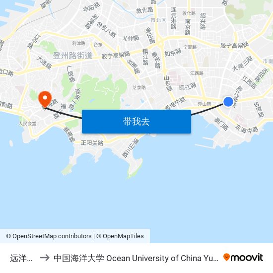 远洋广场 to 中国海洋大学 Ocean University of China Yushan Campus map