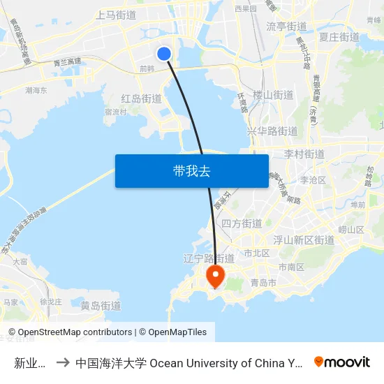 新业路南 to 中国海洋大学 Ocean University of China Yushan Campus map