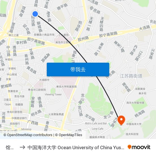 馆陶路 to 中国海洋大学 Ocean University of China Yushan Campus map