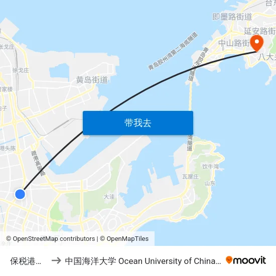 保税港区西门 to 中国海洋大学 Ocean University of China Yushan Campus map