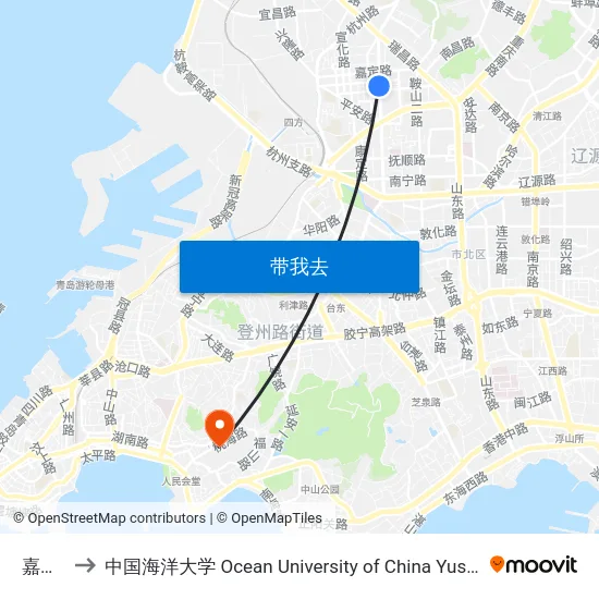 嘉定路 to 中国海洋大学 Ocean University of China Yushan Campus map