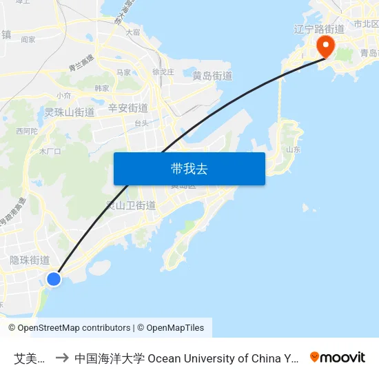 艾美酒店 to 中国海洋大学 Ocean University of China Yushan Campus map