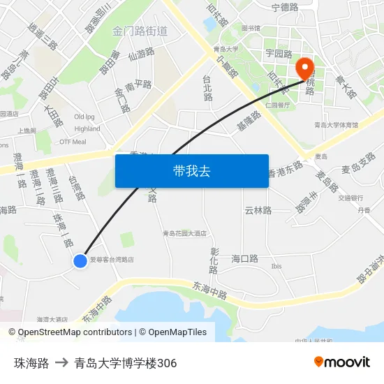 珠海路 to 青岛大学博学楼306 map