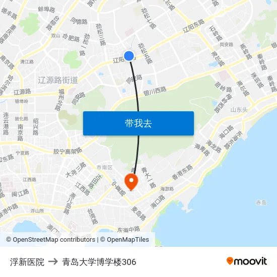 浮新医院 to 青岛大学博学楼306 map