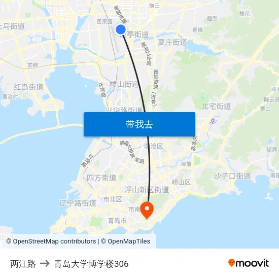 两江路 to 青岛大学博学楼306 map