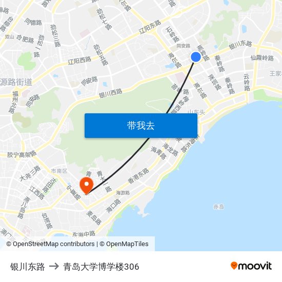 银川东路 to 青岛大学博学楼306 map