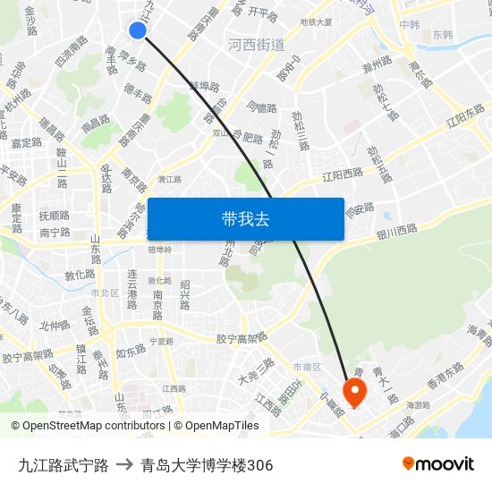 九江路武宁路 to 青岛大学博学楼306 map