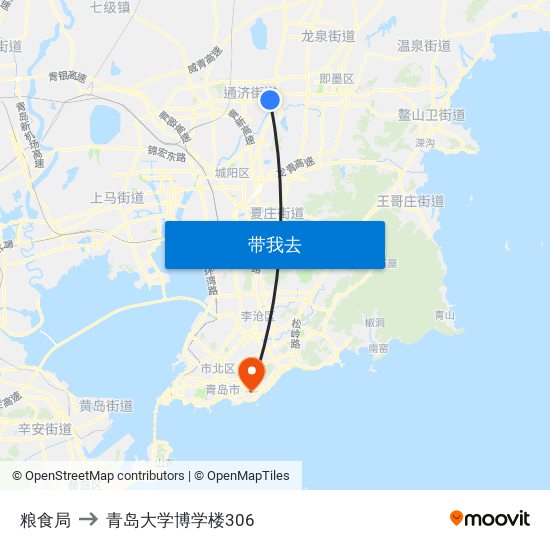 粮食局 to 青岛大学博学楼306 map