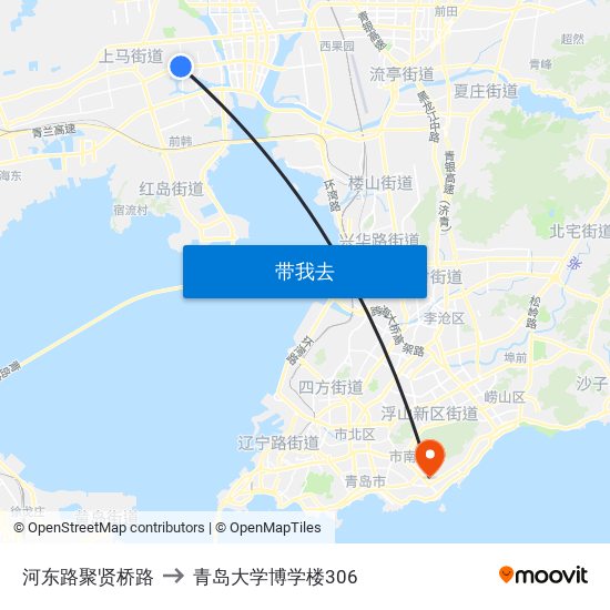 河东路聚贤桥路 to 青岛大学博学楼306 map