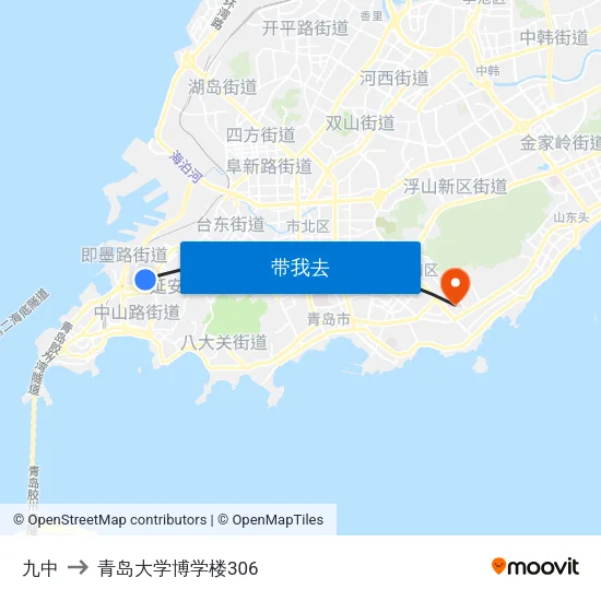 九中 to 青岛大学博学楼306 map