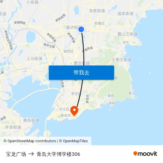 宝龙广场 to 青岛大学博学楼306 map
