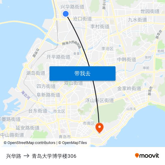 兴华路 to 青岛大学博学楼306 map