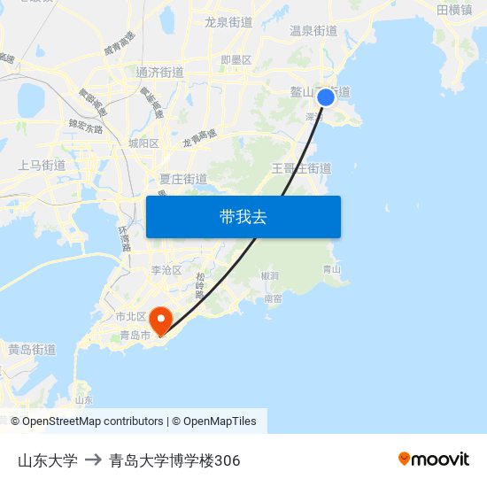 山东大学 to 青岛大学博学楼306 map