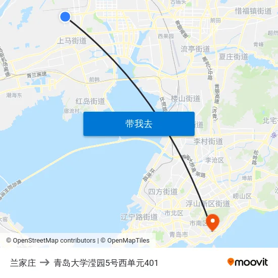兰家庄 to 青岛大学滢园5号西单元401 map