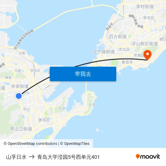 山孚日水 to 青岛大学滢园5号西单元401 map