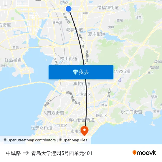 中城路 to 青岛大学滢园5号西单元401 map