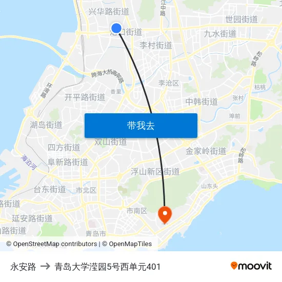 永安路 to 青岛大学滢园5号西单元401 map