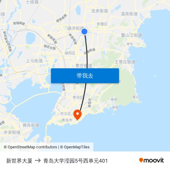 新世界大厦 to 青岛大学滢园5号西单元401 map