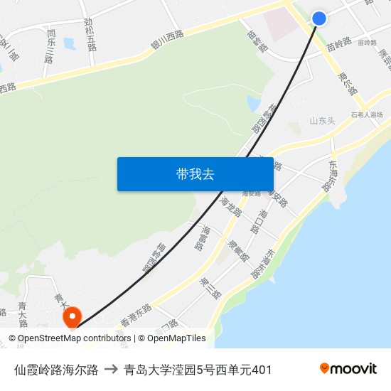 仙霞岭路海尔路 to 青岛大学滢园5号西单元401 map