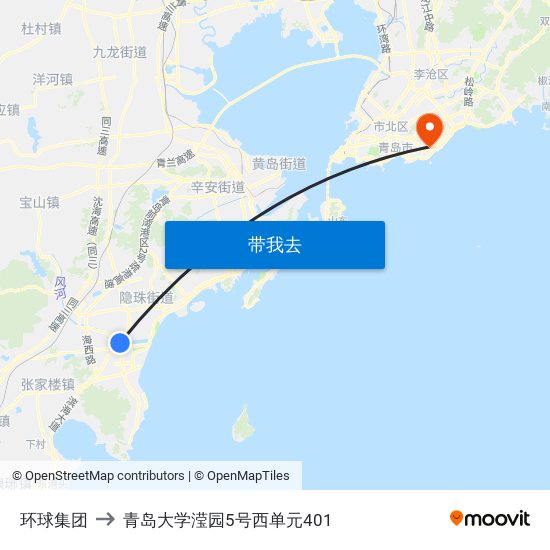 环球集团 to 青岛大学滢园5号西单元401 map