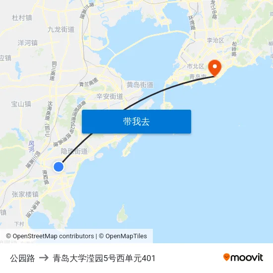 公园路 to 青岛大学滢园5号西单元401 map