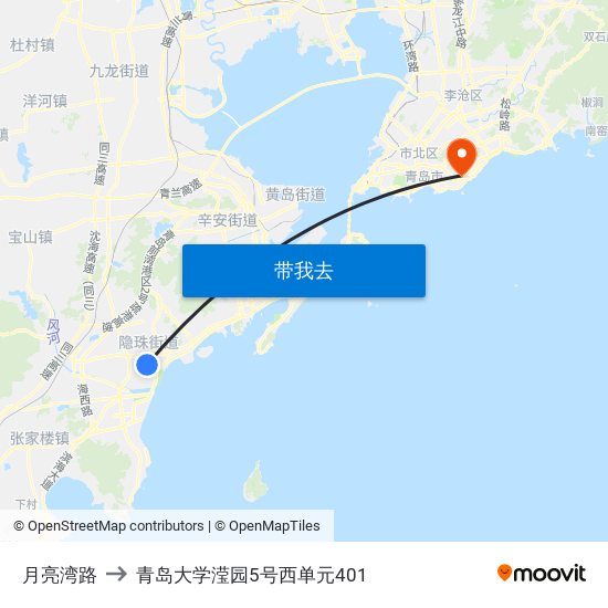 月亮湾路 to 青岛大学滢园5号西单元401 map