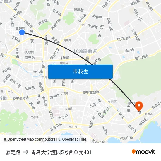 嘉定路 to 青岛大学滢园5号西单元401 map