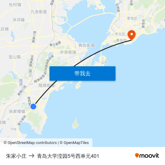 朱家小庄 to 青岛大学滢园5号西单元401 map