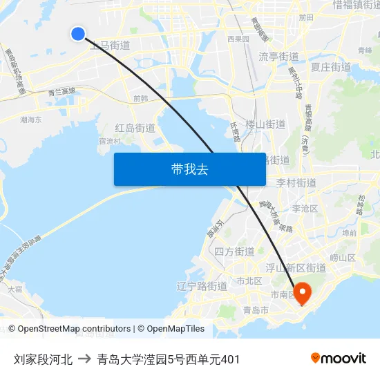 刘家段河北 to 青岛大学滢园5号西单元401 map