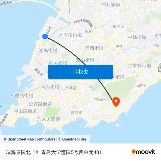瑞海景园北 to 青岛大学滢园5号西单元401 map