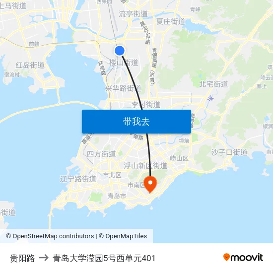 贵阳路 to 青岛大学滢园5号西单元401 map