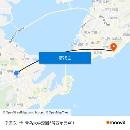 辛安东 to 青岛大学滢园5号西单元401 map