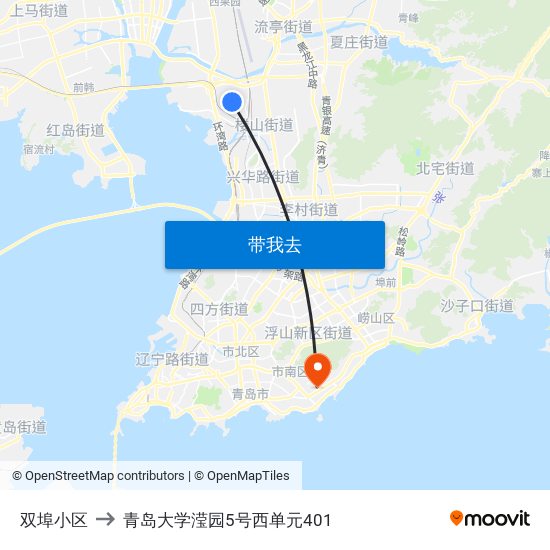 双埠小区 to 青岛大学滢园5号西单元401 map