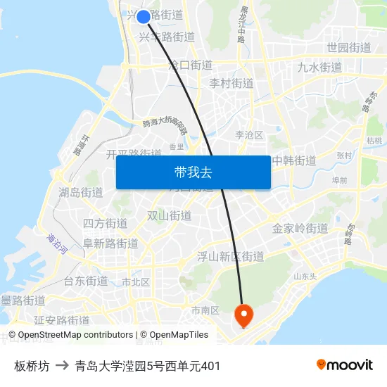 板桥坊 to 青岛大学滢园5号西单元401 map