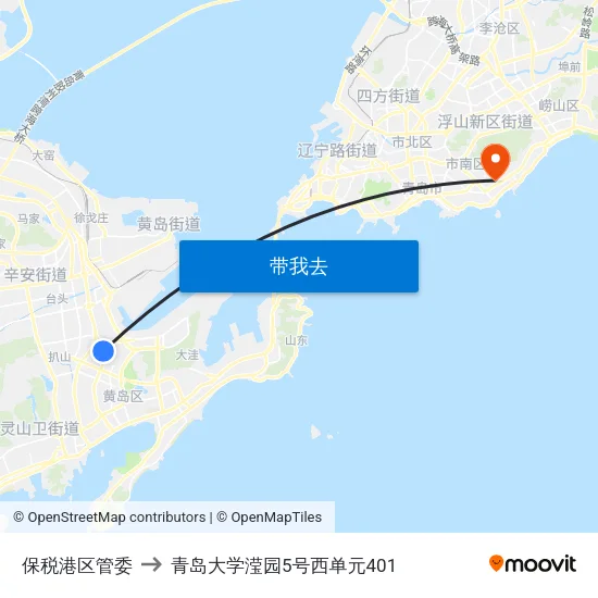 保税港区管委 to 青岛大学滢园5号西单元401 map