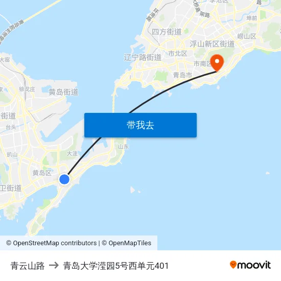 青云山路 to 青岛大学滢园5号西单元401 map