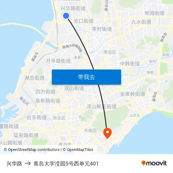 兴华路 to 青岛大学滢园5号西单元401 map