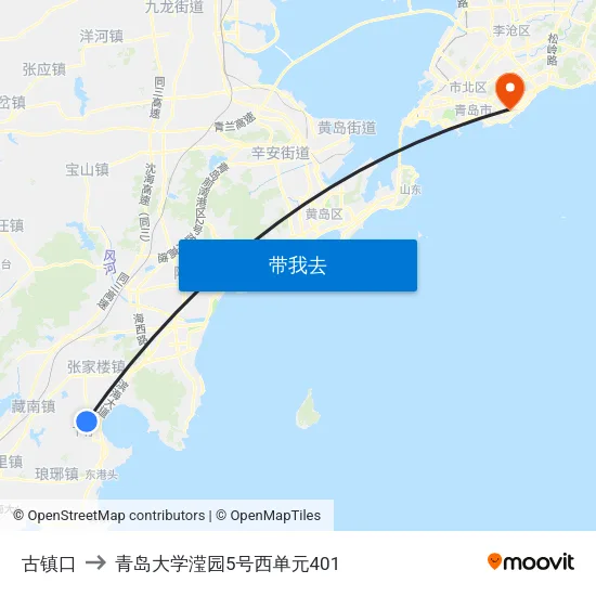 古镇口 to 青岛大学滢园5号西单元401 map