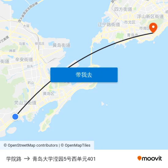 学院路 to 青岛大学滢园5号西单元401 map