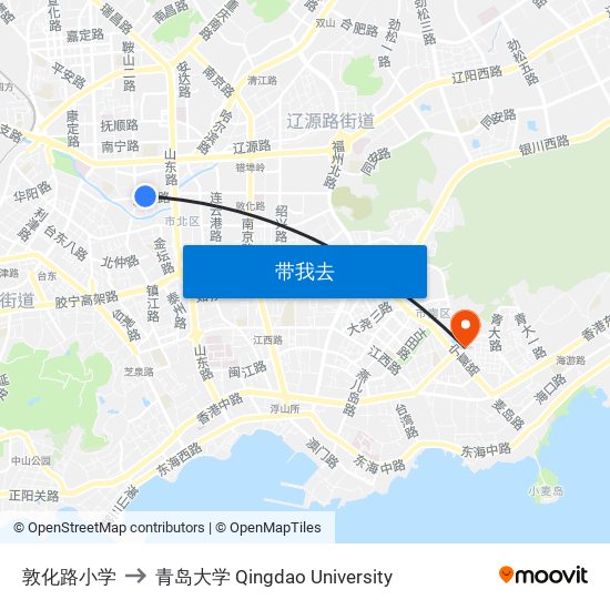 敦化路小学 to 青岛大学 Qingdao University map