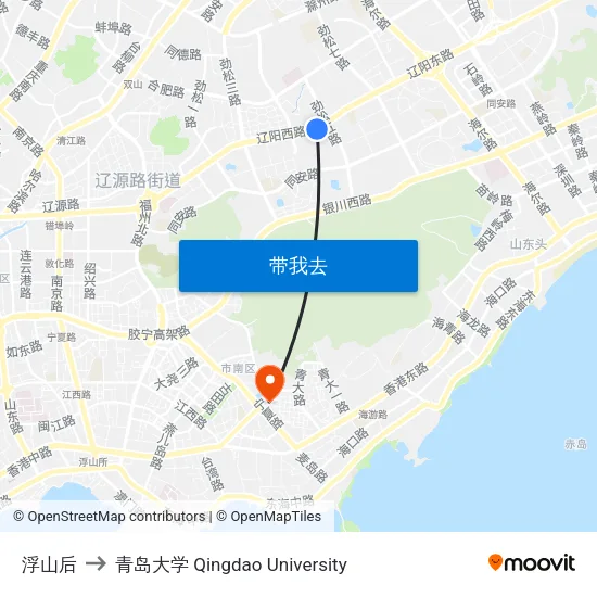 浮山后 to 青岛大学 Qingdao University map