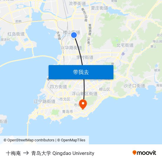十梅庵 to 青岛大学 Qingdao University map