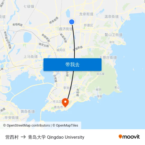 营西村 to 青岛大学 Qingdao University map