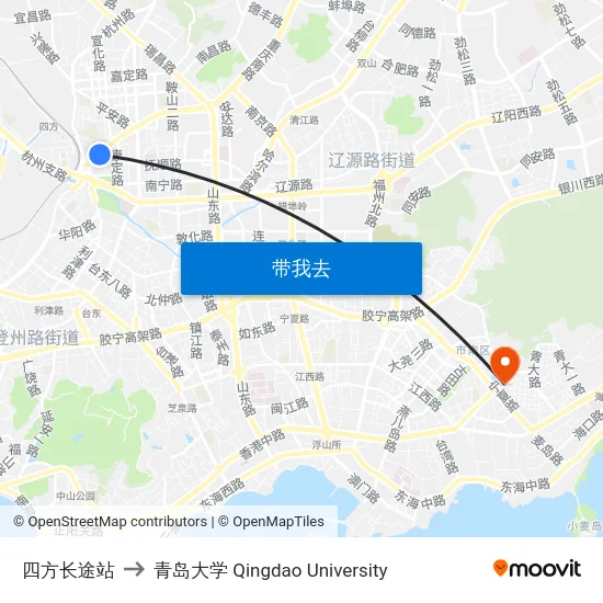 四方长途站 to 青岛大学 Qingdao University map