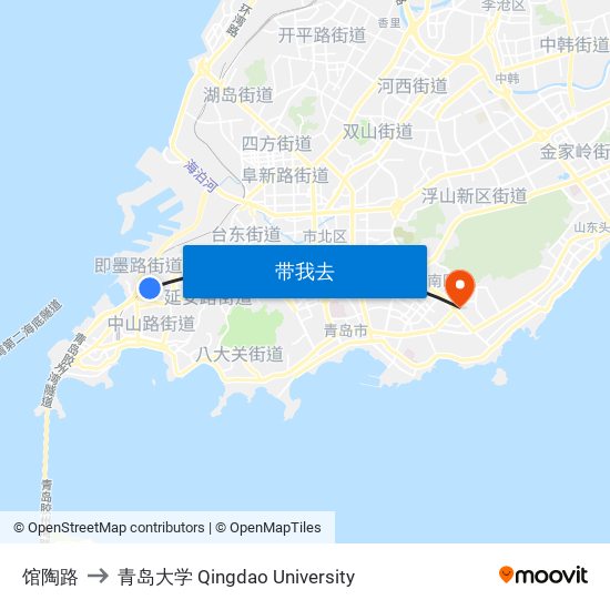 馆陶路 to 青岛大学 Qingdao University map