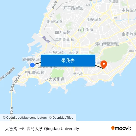 大窑沟 to 青岛大学 Qingdao University map