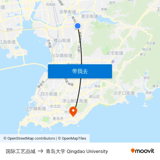 国际工艺品城 to 青岛大学 Qingdao University map