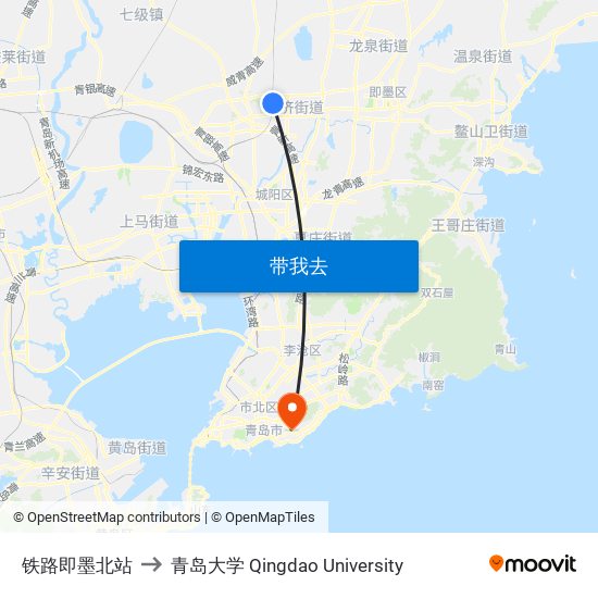 铁路即墨北站 to 青岛大学 Qingdao University map