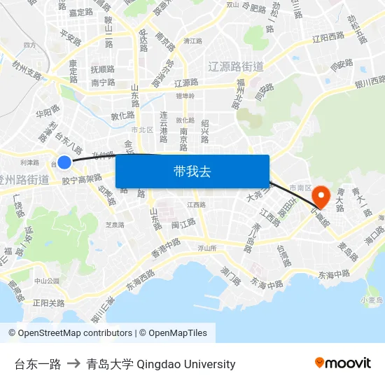 台东一路 to 青岛大学 Qingdao University map